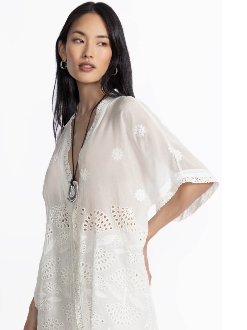Johnny Was Floral Eyelet Kimono Top.